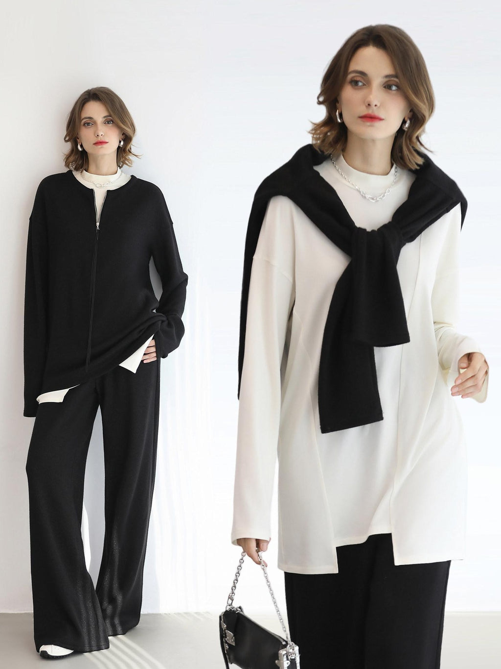 COCOBELLA Soft Sparkle Knit Oversized Midlength Longsleeve Zip Pullover Women Work Sweater