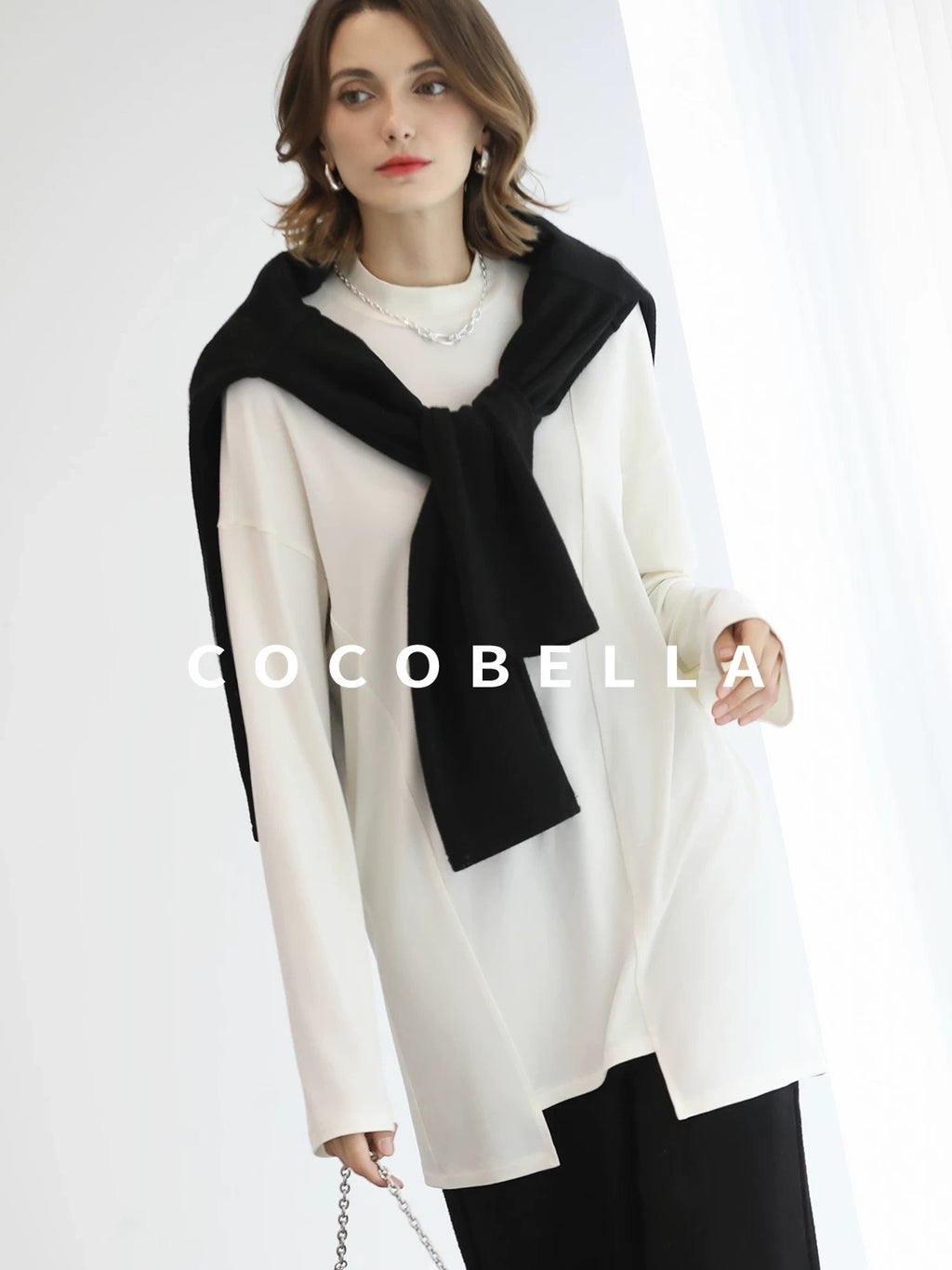 COCOBELLA Soft Sparkle Knit Oversized Midlength Longsleeve Zip Pullover Women Work Sweater