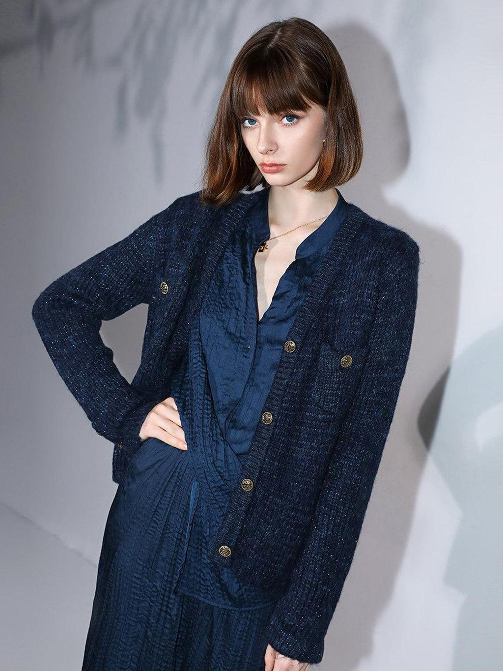 COCOBELLA Soft Sparkle V Neck Straight Cut Commuter Cardigan Womens Blue Sweater