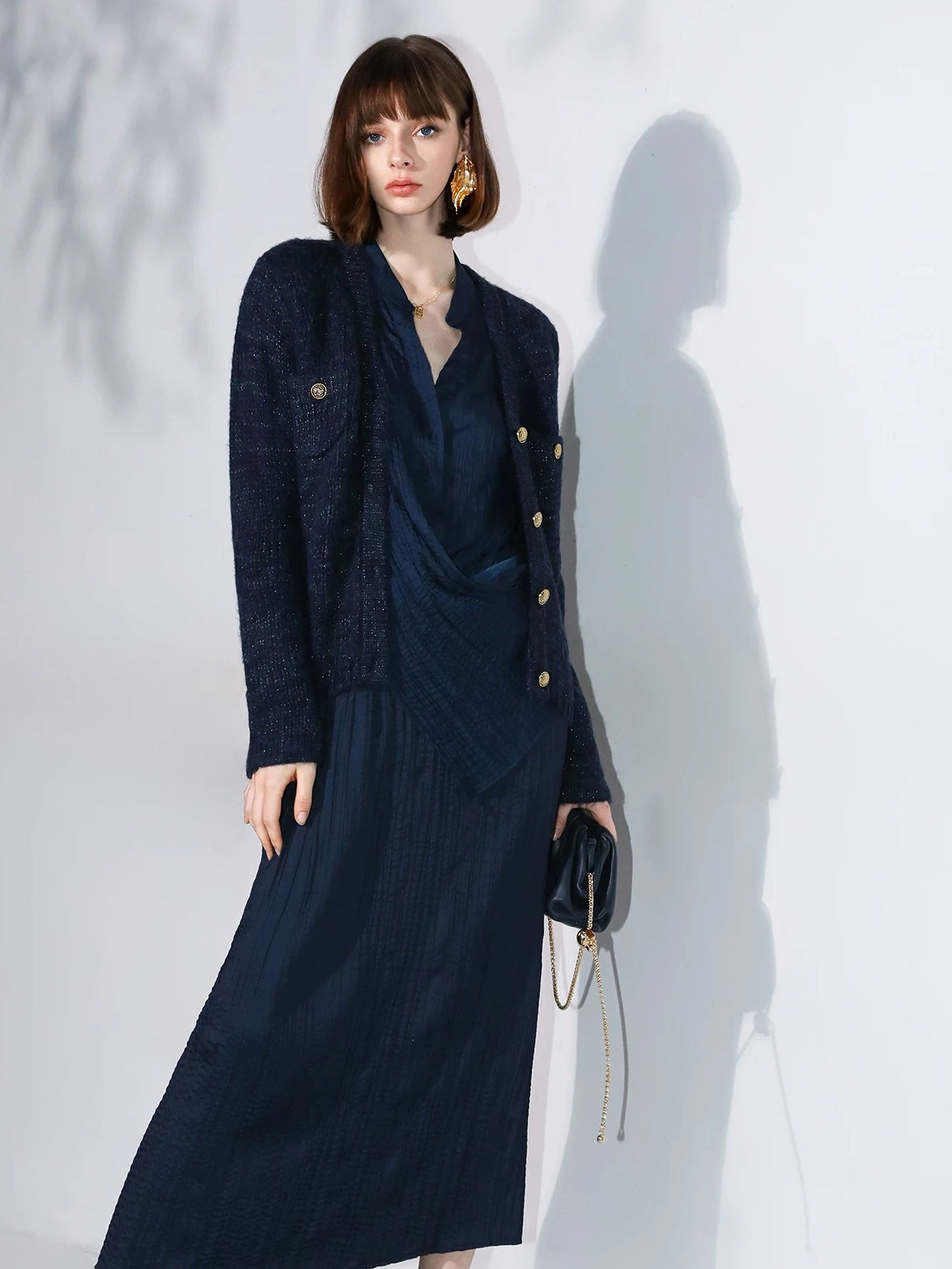 COCOBELLA Soft Sparkle V Neck Straight Cut Commuter Cardigan Womens Blue Sweater