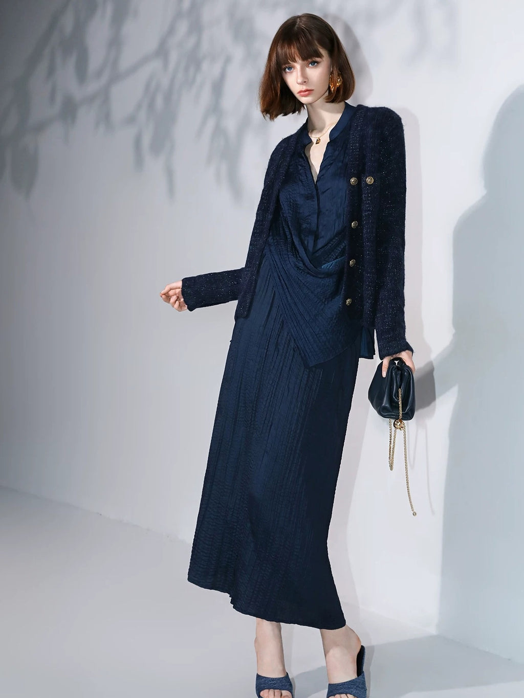 COCOBELLA Soft Sparkle V Neck Straight Cut Commuter Cardigan Womens Blue Sweater