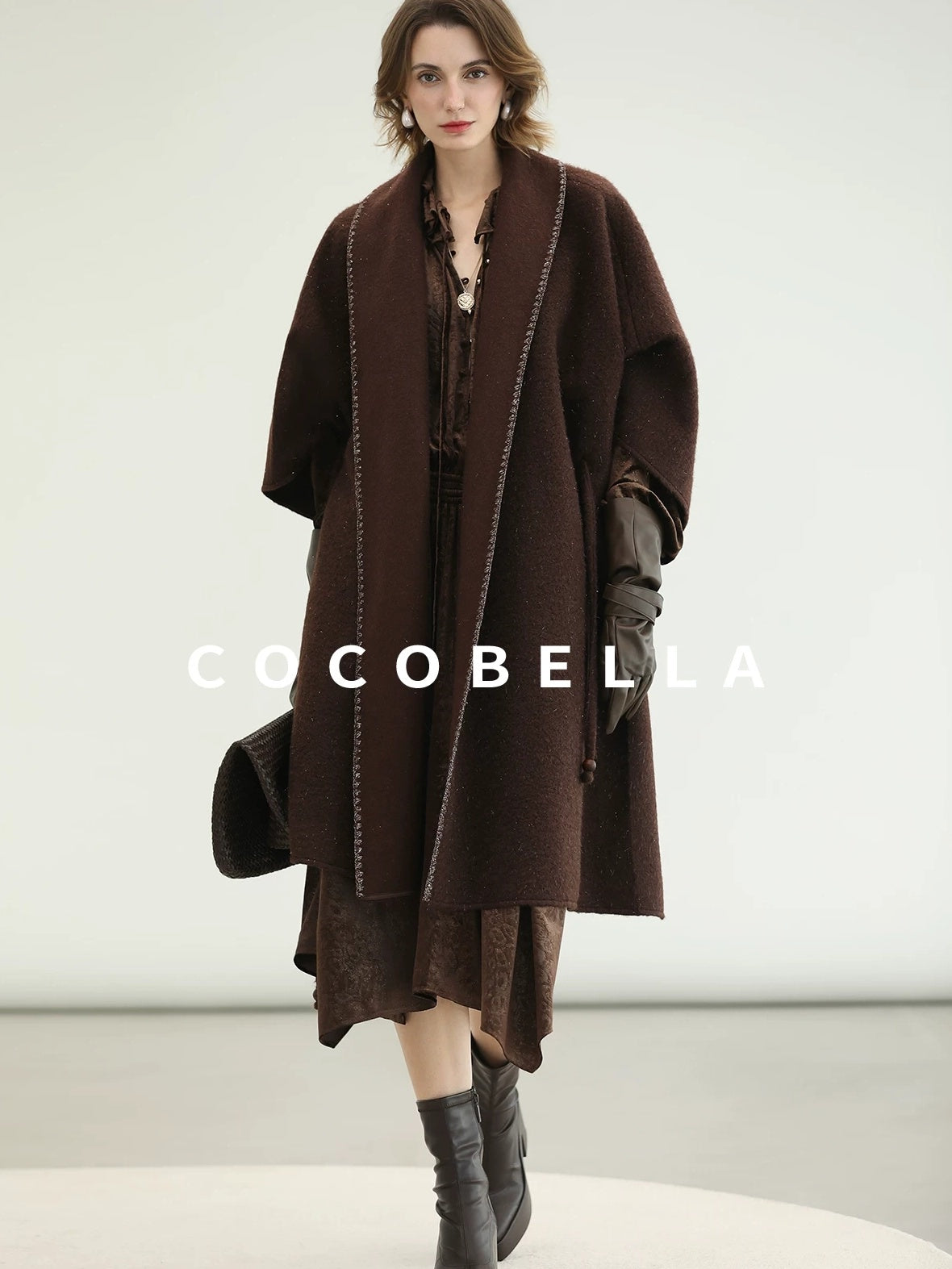 COCOBELLA Soft Stretch Foil V Neck Vintage A Line Ruffle Lace Tie Waist Dresses