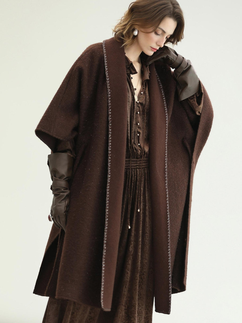 COCOBELLA Soft Stretch Foil V Neck Vintage A Line Ruffle Lace Tie Waist Dresses