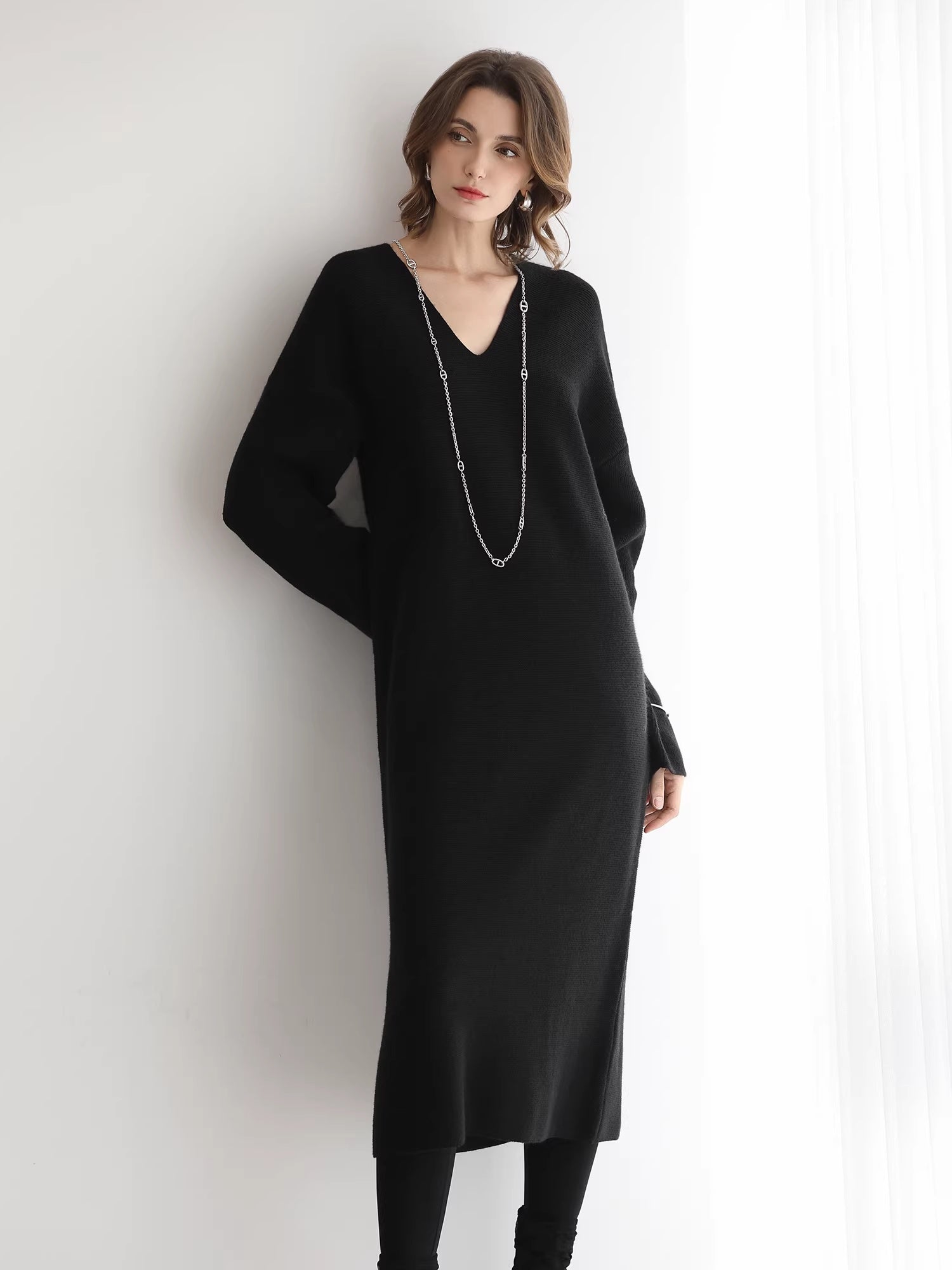 COCOBELLA_Soft_Stretch_Knit_V_Neck_H_Silhouette_City_Commuter_Wool_Blend_Dresses_MISSTT