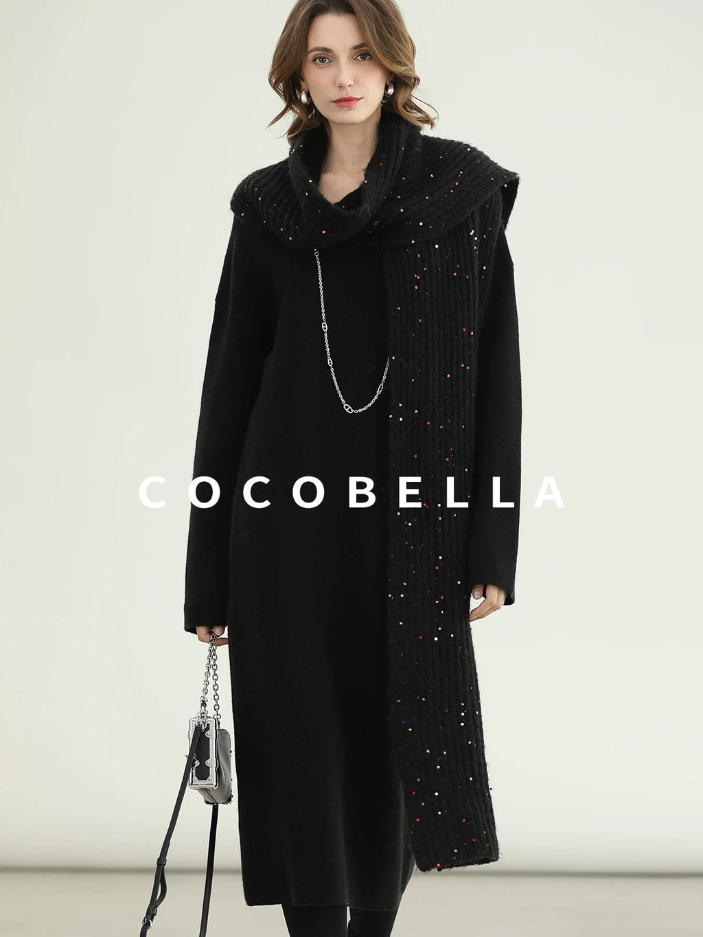 COCOBELLA Soft Stretch Knit V Neck H Silhouette City Commuter Wool Blend Dresses