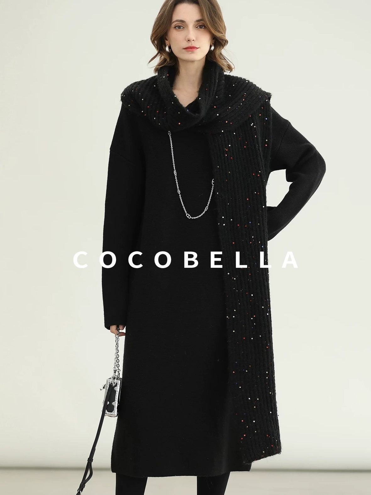 COCOBELLA Soft Stretch Knit V Neck H Silhouette City Commuter Wool Blend Dresses