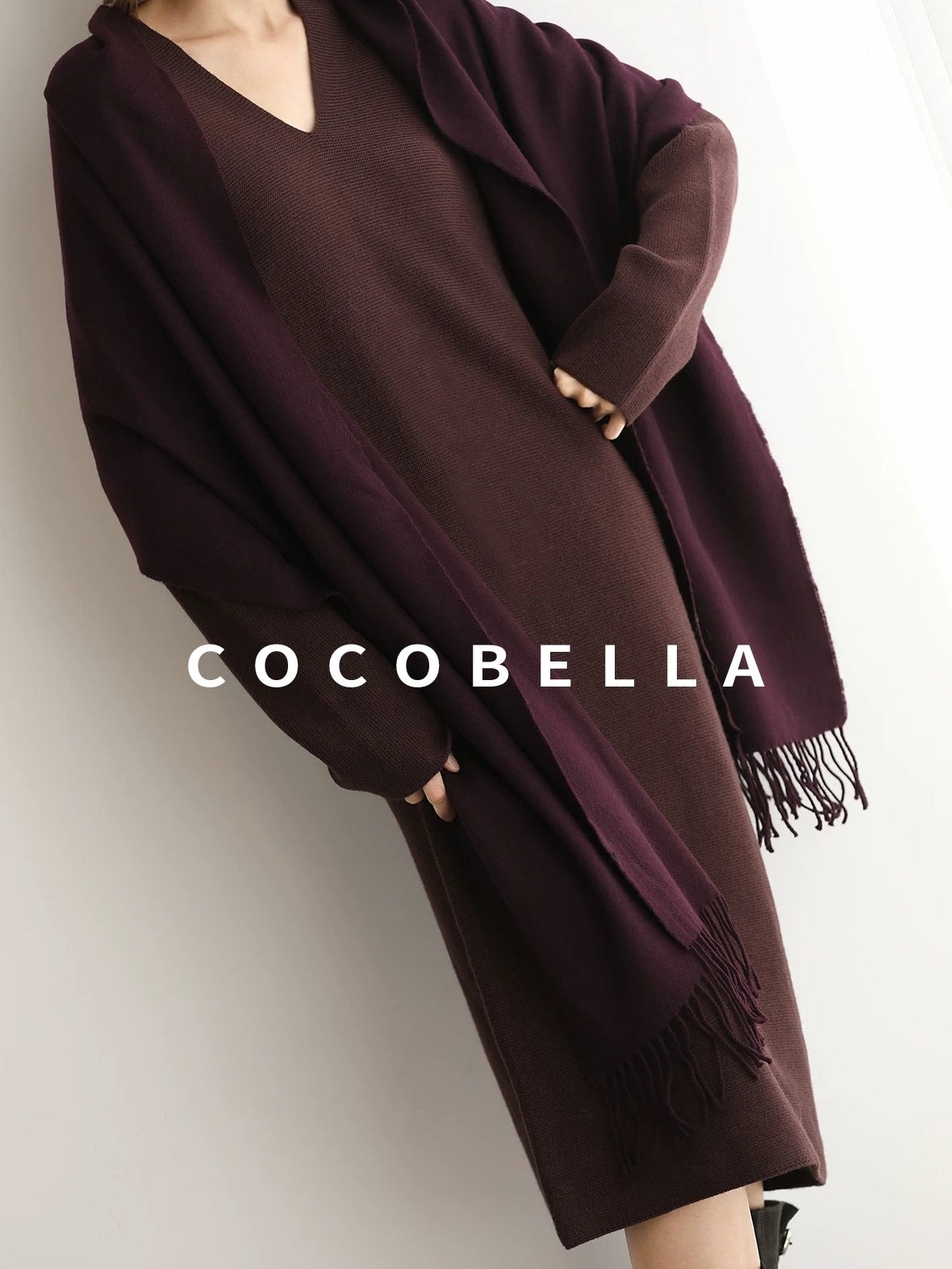 COCOBELLA Soft Stretch Knit V Neck H Silhouette City Commuter Wool Blend Dresses