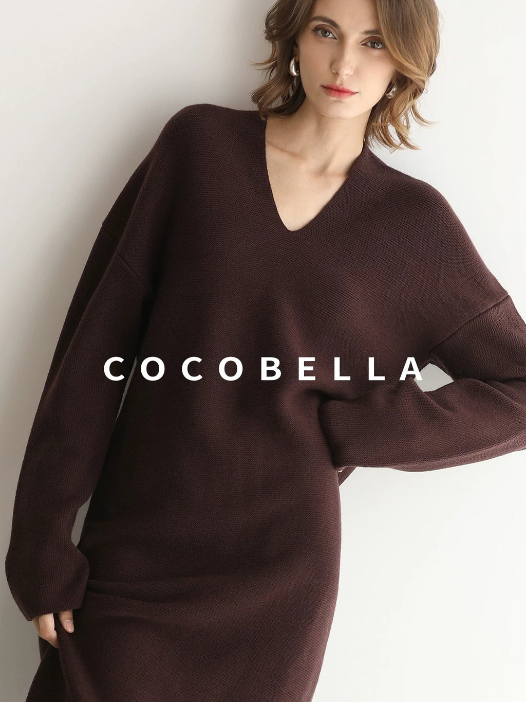 COCOBELLA Soft Stretch Knit V Neck H Silhouette City Commuter Wool Blend Dresses