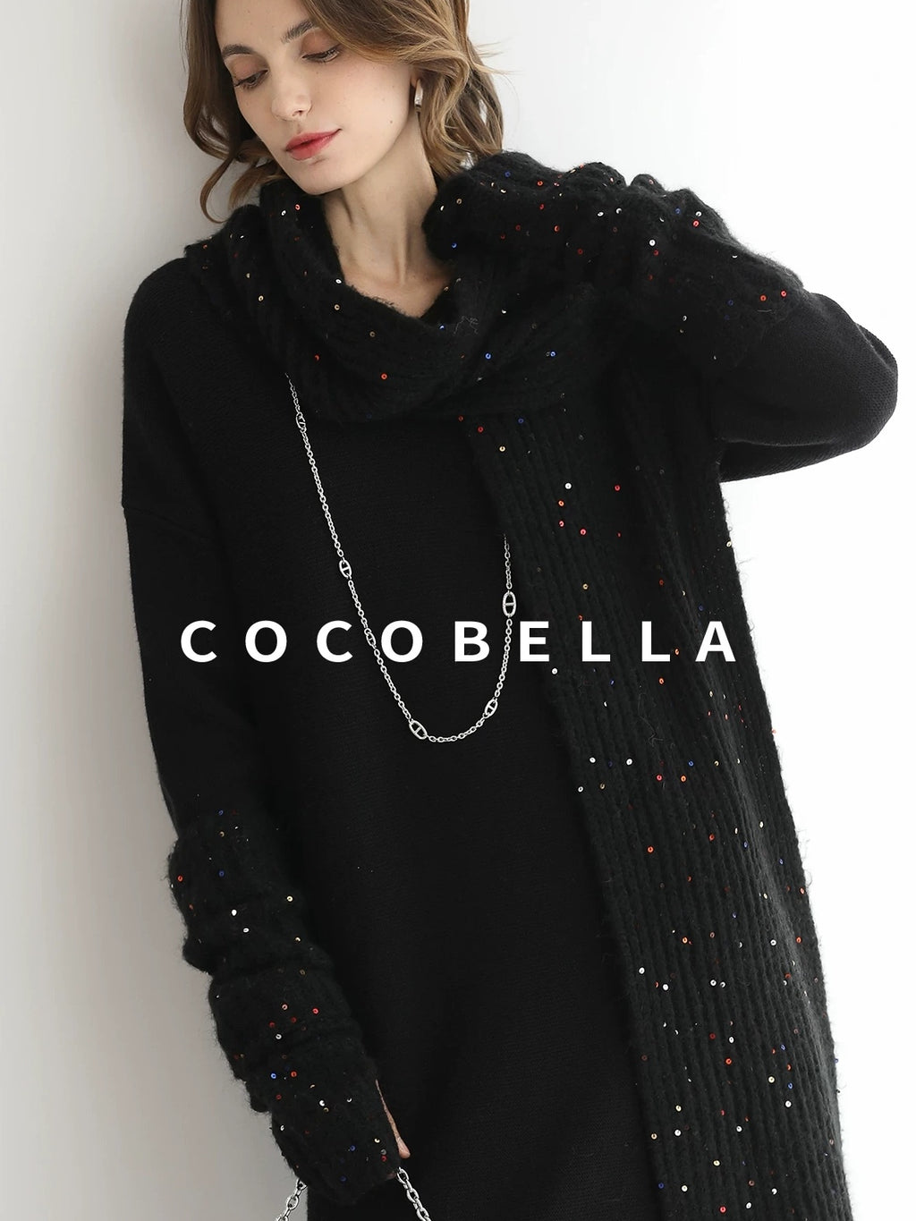 COCOBELLA Soft Stretch Knit V Neck H Silhouette City Commuter Wool Blend Dresses