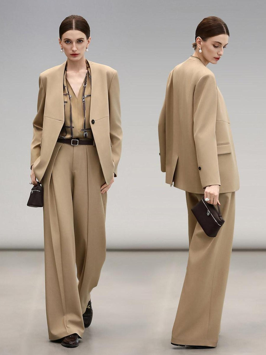 COCOBELLA Soft Stretch Polyester Wide Leg Natural Waist Ol Workwear Solid Relaxed Pants