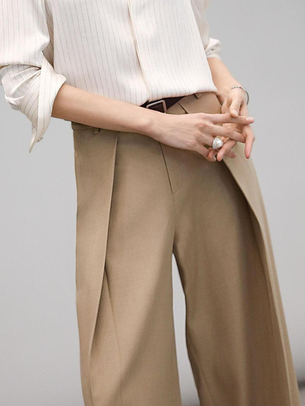 COCOBELLA Soft Stretch Polyester Wide Leg Natural Waist Ol Workwear Solid Relaxed Pants