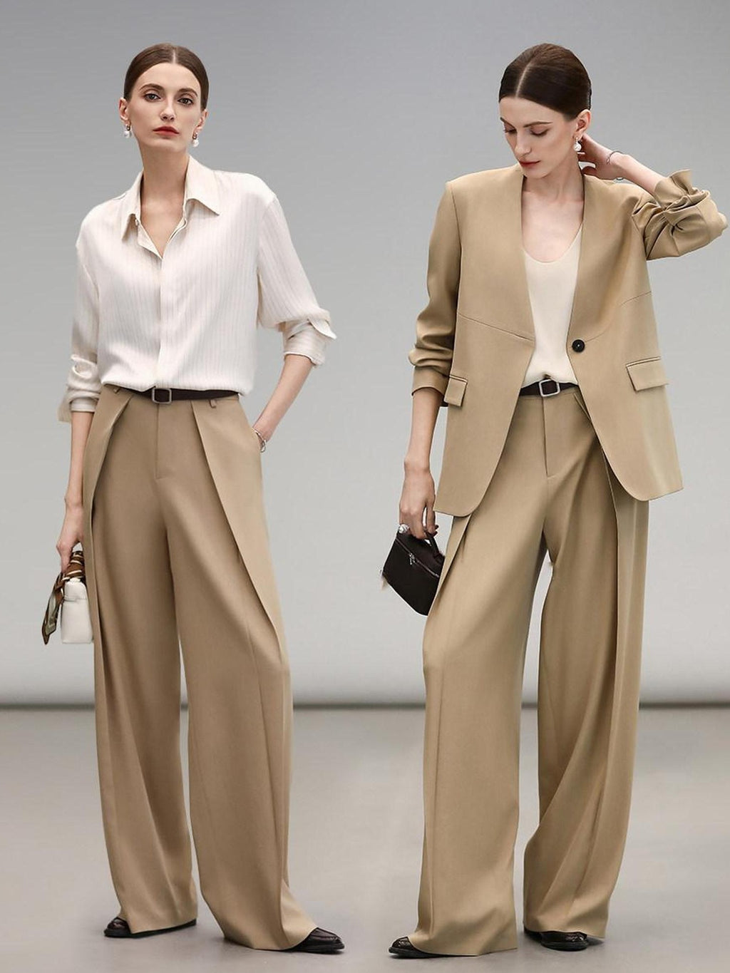 COCOBELLA Soft Stretch Polyester Wide Leg Natural Waist Ol Workwear Solid Relaxed Pants