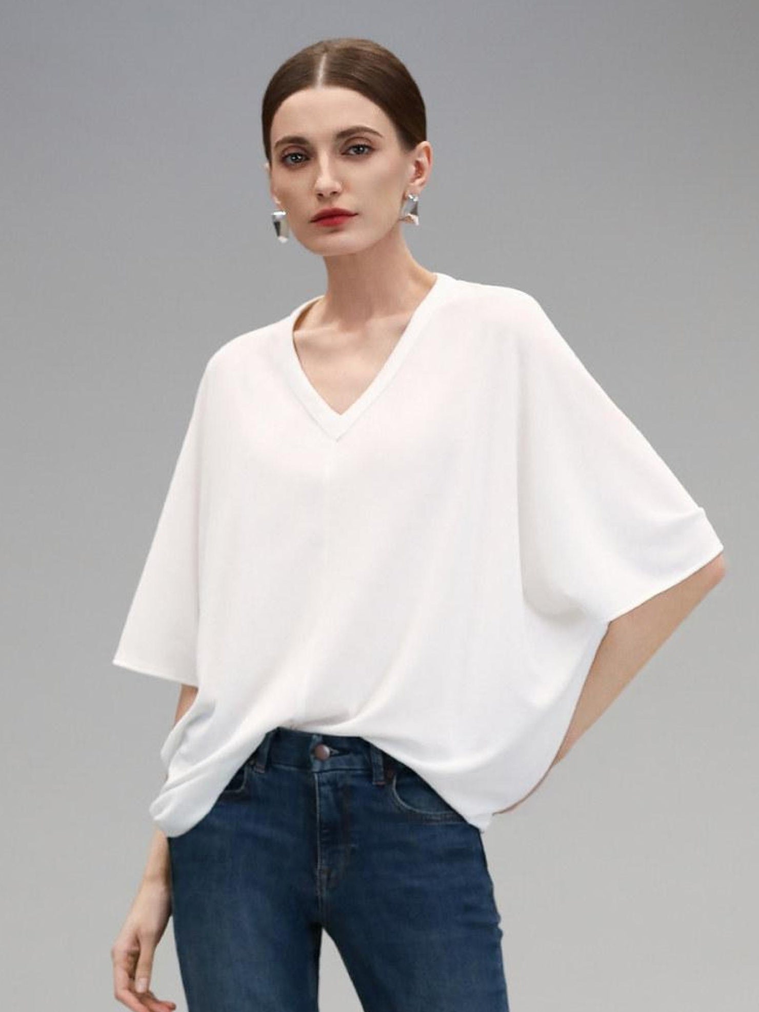 COCOBELLA Soft Stretch V Neck Batwing Short Sleeve Loose Casual Everyday Solid T-Shirts