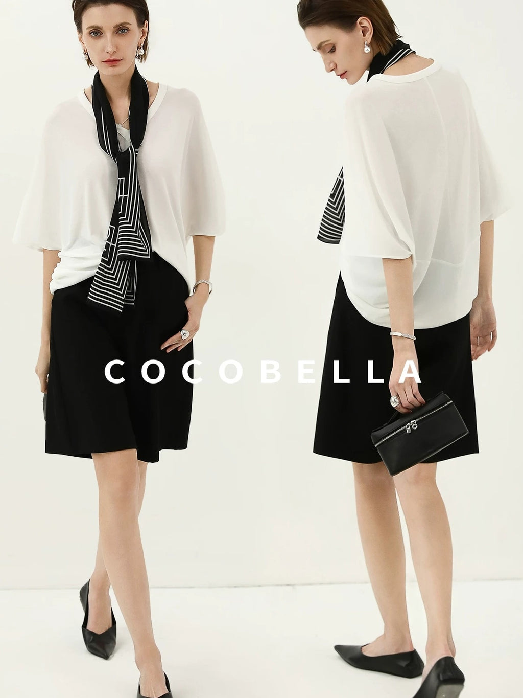 COCOBELLA Soft Stretch V Neck Batwing Short Sleeve Loose Casual Everyday Solid T-Shirts