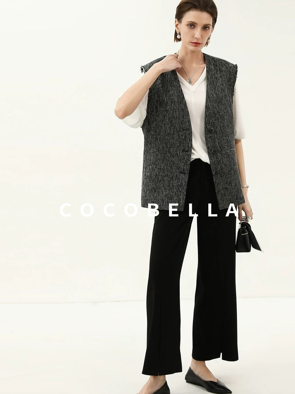 COCOBELLA Soft Stretch V Neck Batwing Short Sleeve Loose Casual Everyday Solid T-Shirts