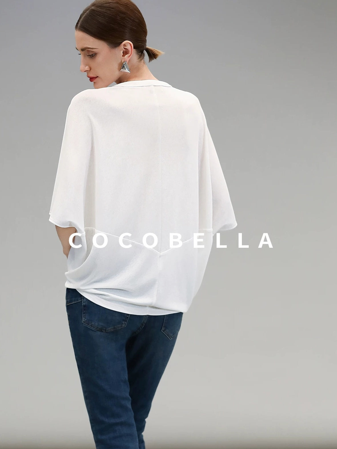 COCOBELLA Soft Stretch V Neck Batwing Short Sleeve Loose Casual Everyday Solid T-Shirts