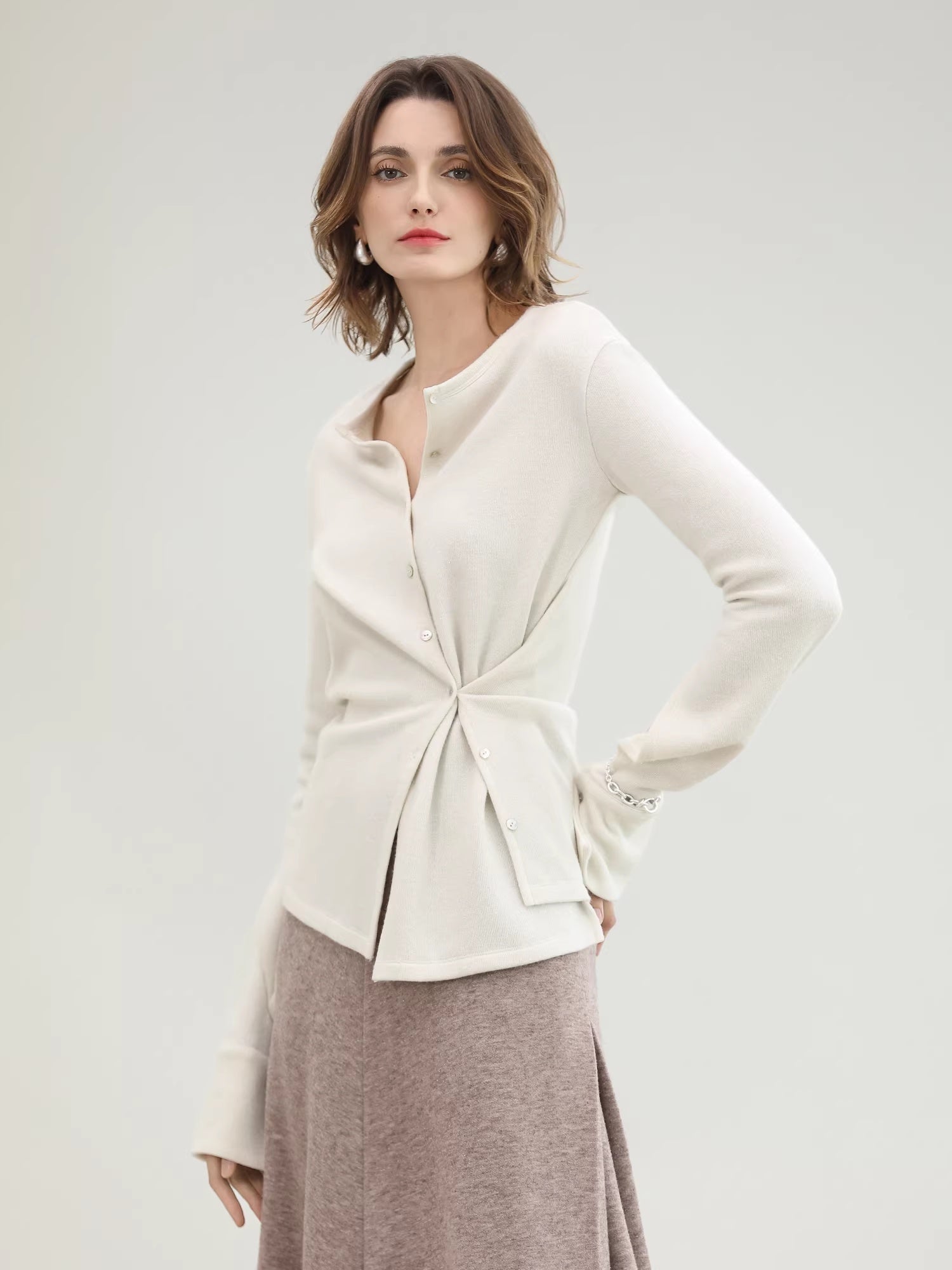 COCOBELLA_Soft_Thick_Asymmetric_Button_Cardigan_Office_Round_Neck_Long_Sleeve_Shirts_MISSTT