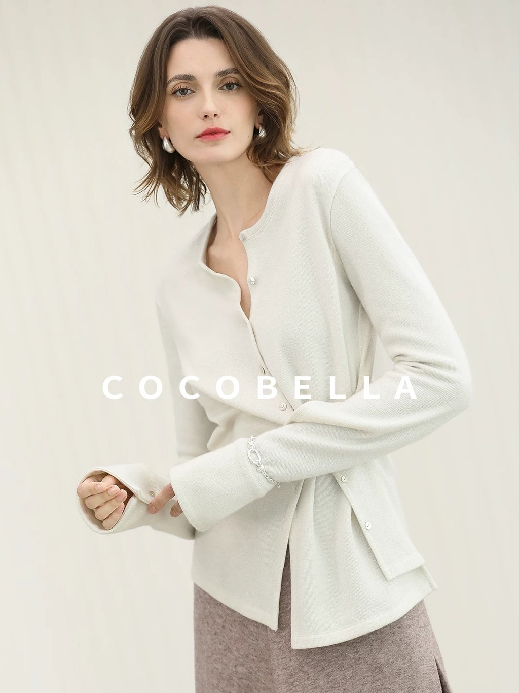 COCOBELLA Soft Thick Asymmetric Button Cardigan Office Round Neck Long Sleeve Shirts