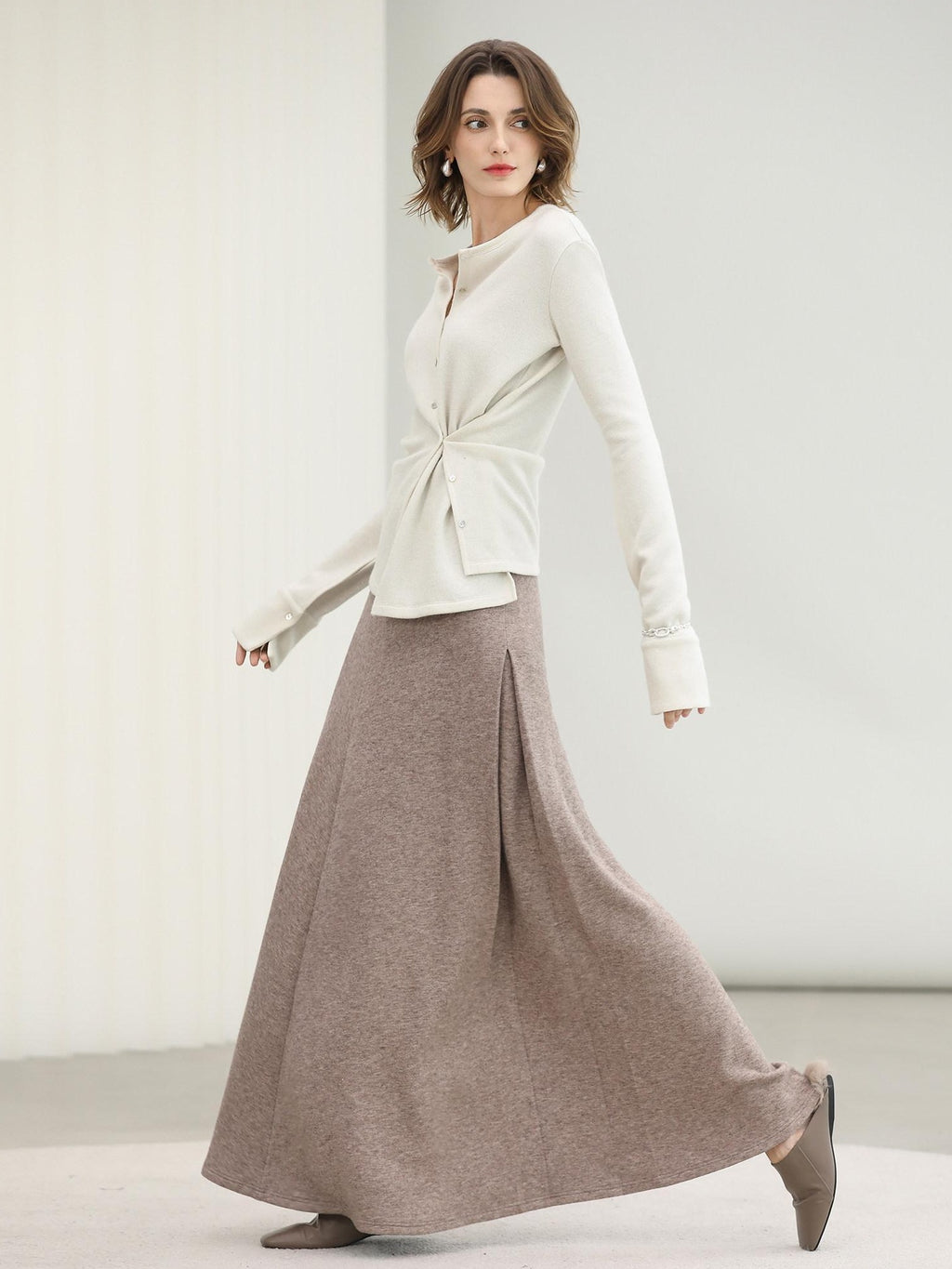 COCOBELLA Soft Thick Asymmetric Button Cardigan Office Round Neck Long Sleeve Shirts