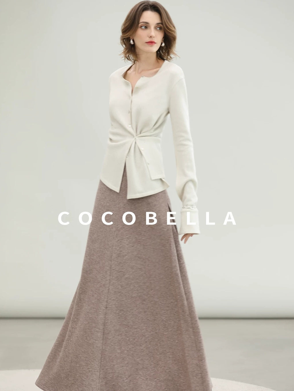 COCOBELLA Soft Thick Asymmetric Button Cardigan Office Round Neck Long Sleeve Shirts