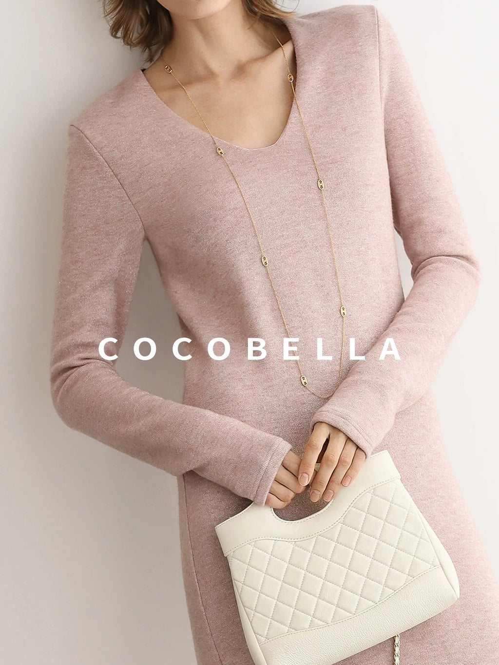 COCOBELLA Soft Thick Knit Straight Fit V Neck Long Sleeve Pullover Office Knit Dresses