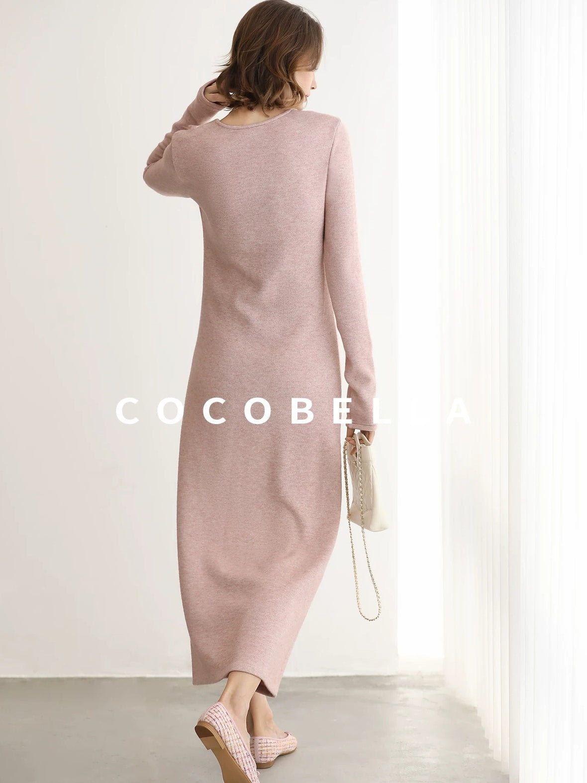 COCOBELLA Soft Thick Knit Straight Fit V Neck Long Sleeve Pullover Office Knit Dresses