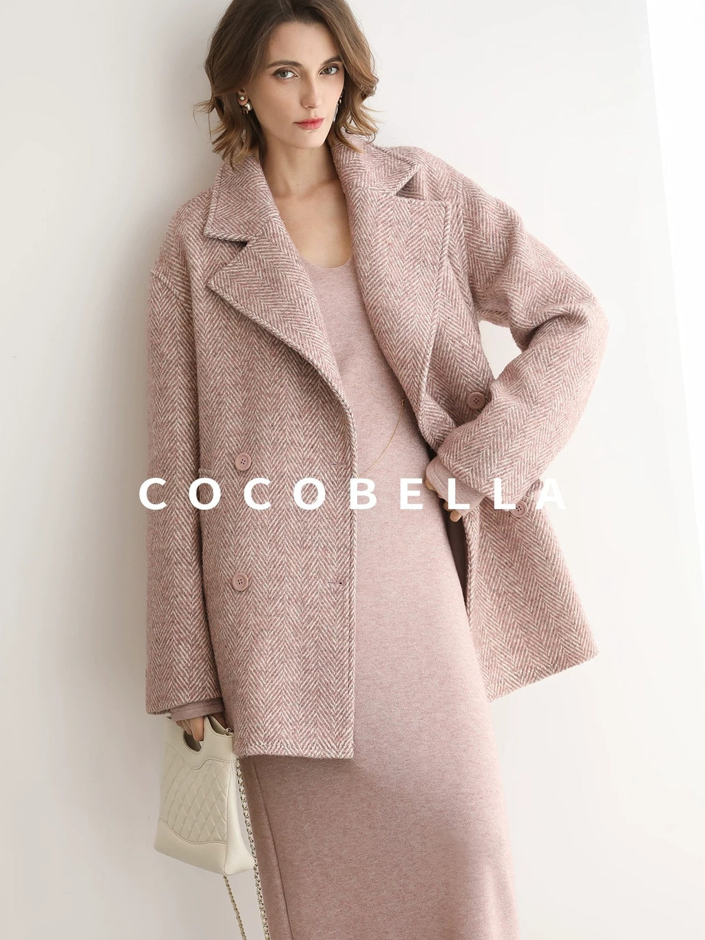 COCOBELLA Soft Thick Knit Straight Fit V Neck Long Sleeve Pullover Office Knit Dresses