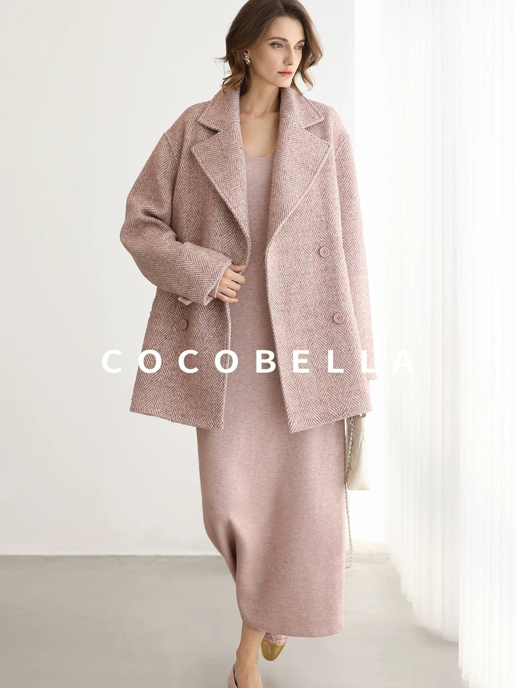 COCOBELLA Soft Thick Knit Straight Fit V Neck Long Sleeve Pullover Office Knit Dresses