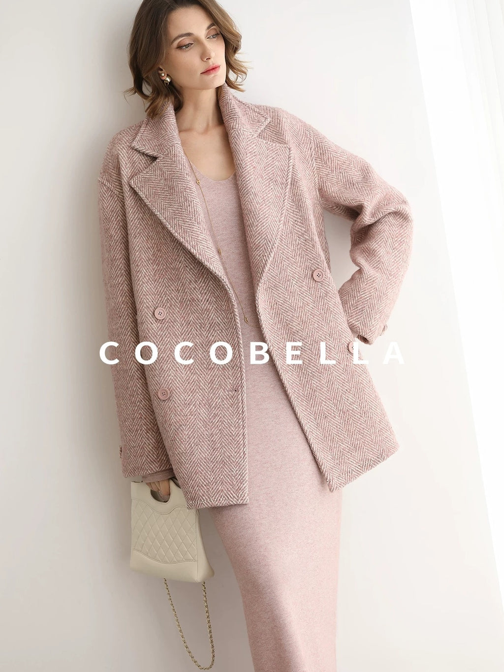 COCOBELLA Soft Thick Knit Straight Fit V Neck Long Sleeve Pullover Office Knit Dresses