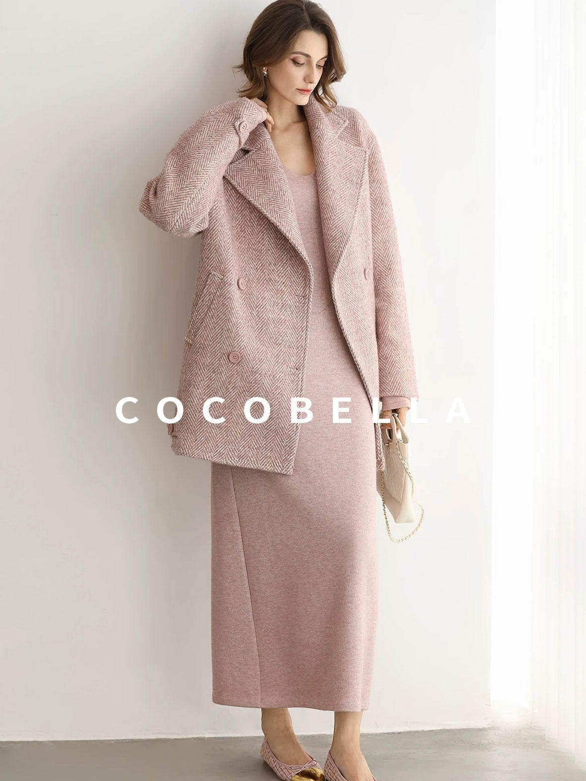 COCOBELLA Soft Thick Knit Straight Fit V Neck Long Sleeve Pullover Office Knit Dresses