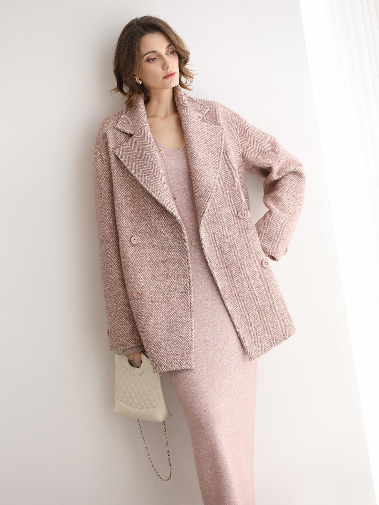 COCOBELLA Soft Thick Knit Straight Fit V Neck Long Sleeve Pullover Office Knit Dresses