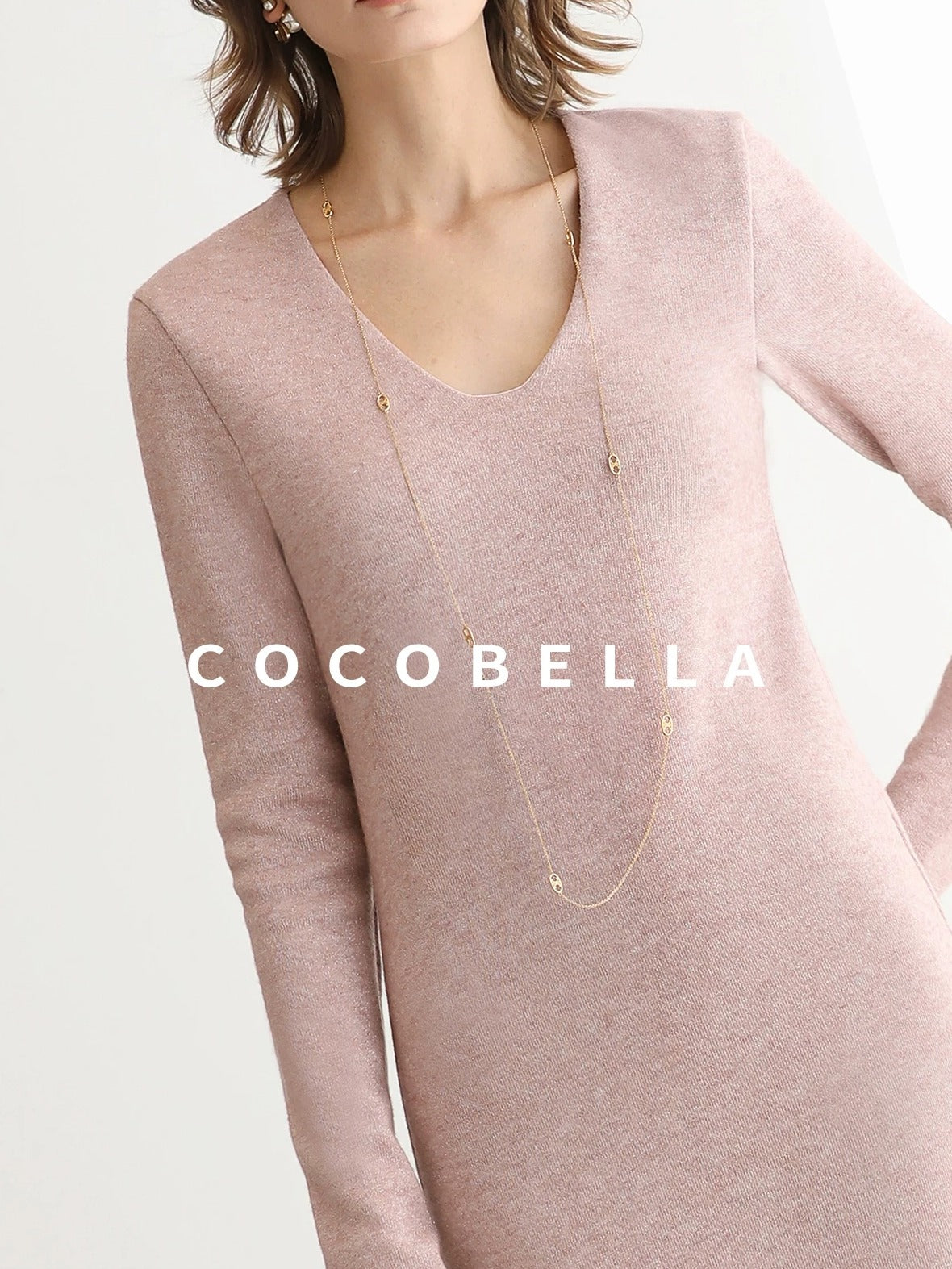 COCOBELLA Soft Thick Knit Straight Fit V Neck Long Sleeve Pullover Office Knit Dresses