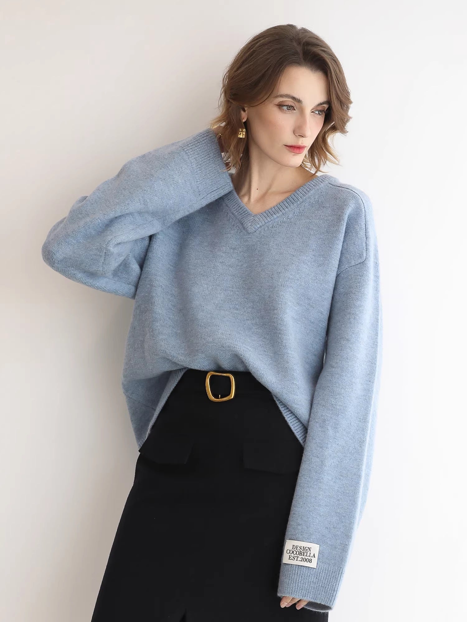COCOBELLA_Soft_V_Neck_Knit_Loose_Fit_Office_Women_Long_Sleeve_Solid_Color_Sweater_MISSTT