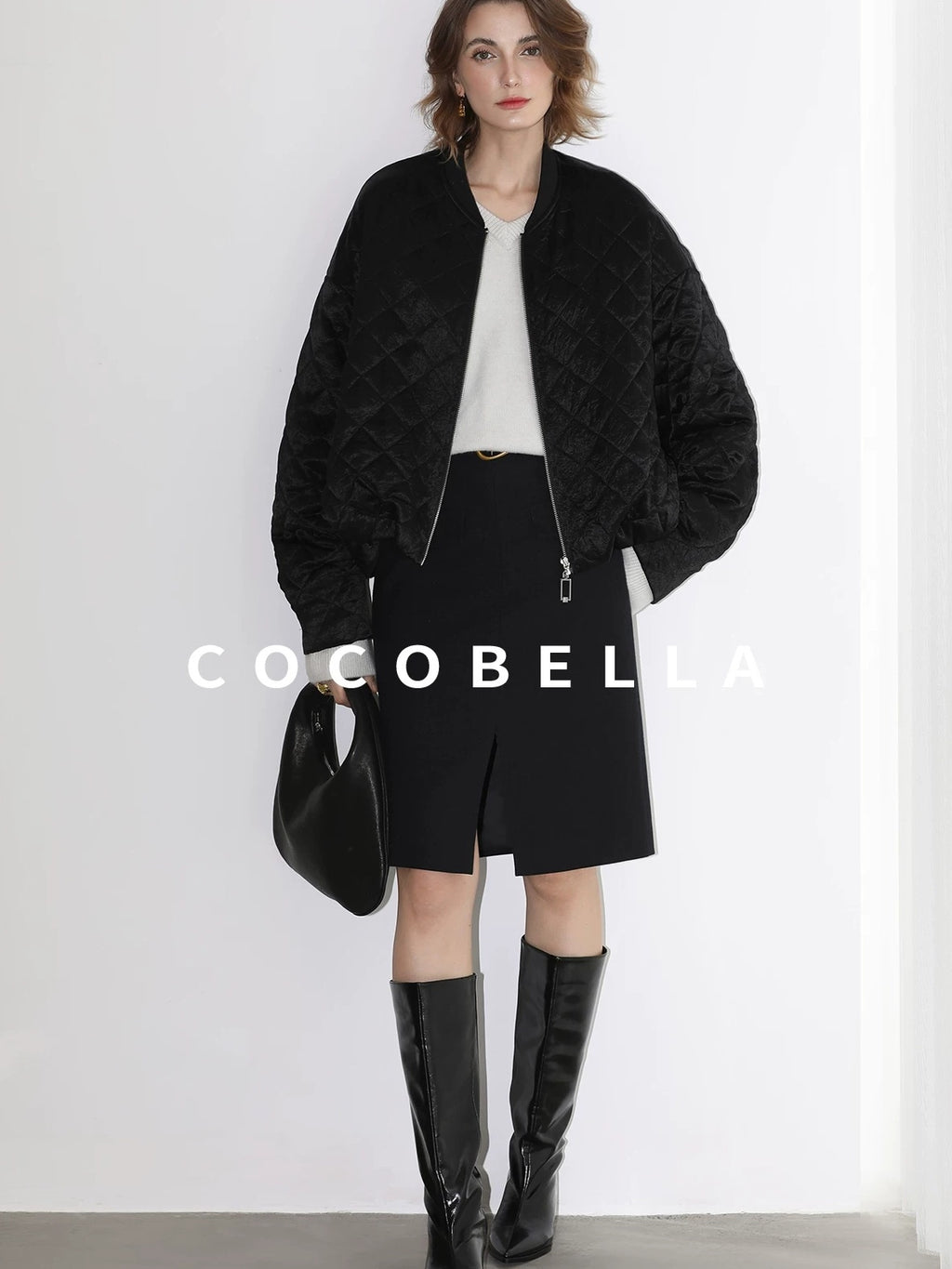 COCOBELLA Soft V Neck Knit Loose Fit Office Women Long Sleeve Solid Color Sweater