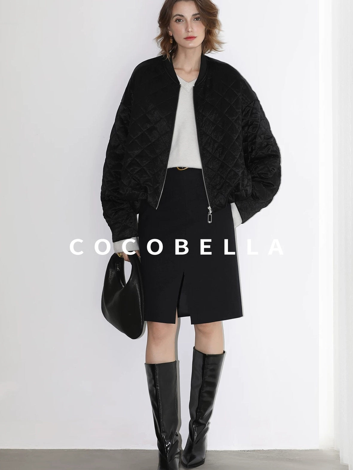 COCOBELLA Soft V Neck Knit Loose Fit Office Women Long Sleeve Solid Color Sweater