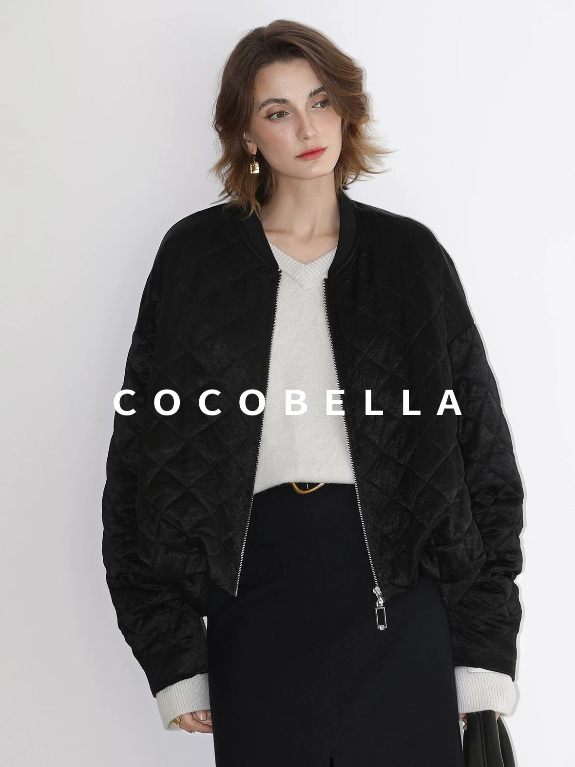 COCOBELLA Soft V Neck Knit Loose Fit Office Women Long Sleeve Solid Color Sweater