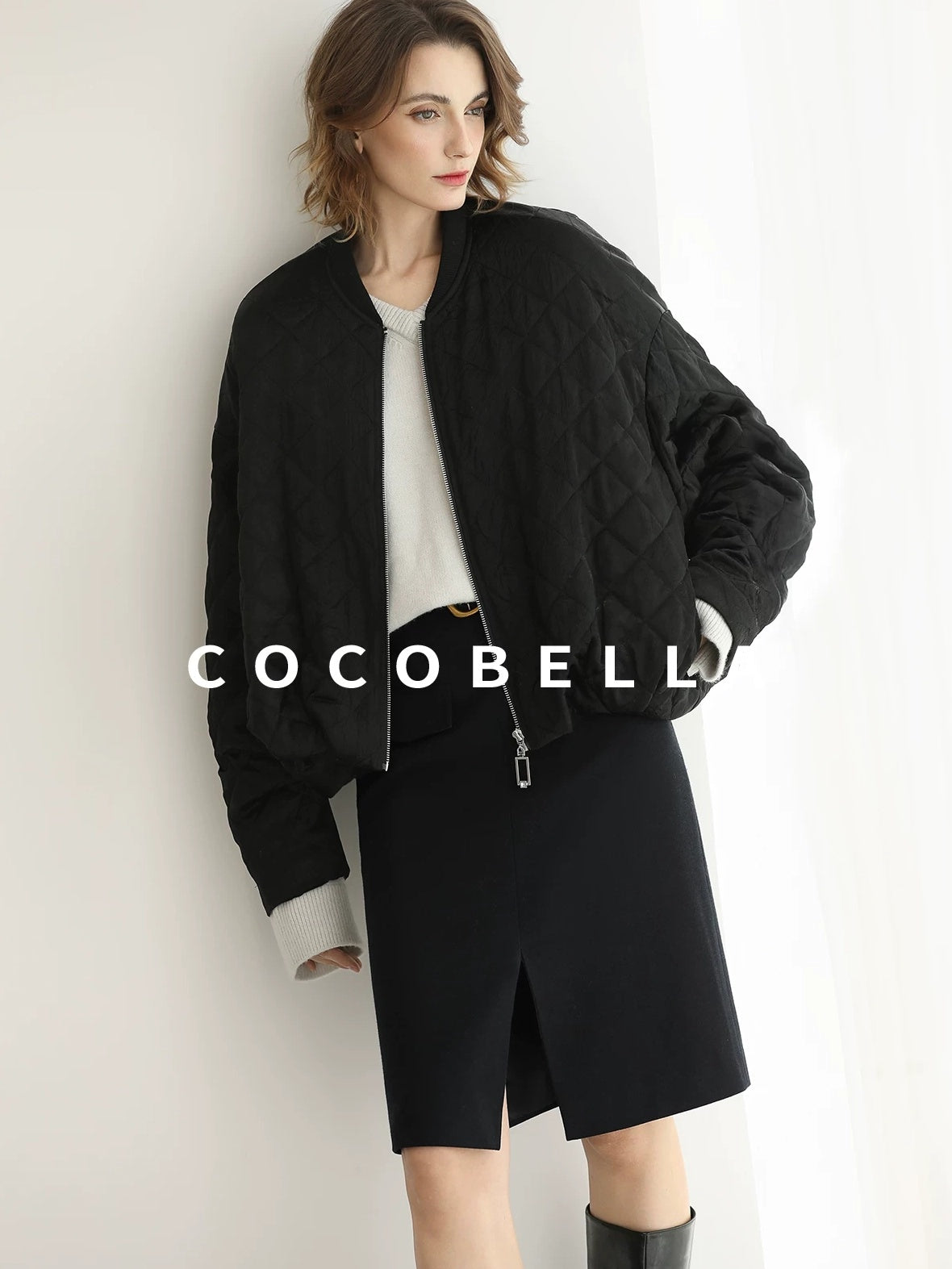 COCOBELLA Soft V Neck Knit Loose Fit Office Women Long Sleeve Solid Color Sweater