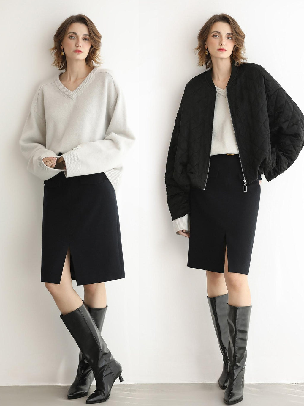 COCOBELLA Soft V Neck Knit Loose Fit Office Women Long Sleeve Solid Color Sweater