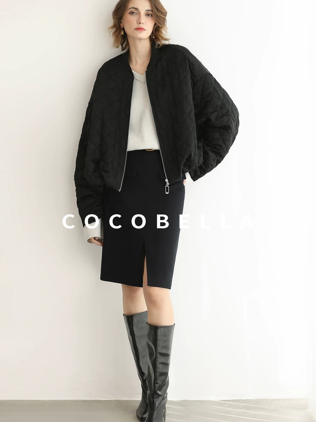 COCOBELLA Soft V Neck Knit Loose Fit Office Women Long Sleeve Solid Color Sweater