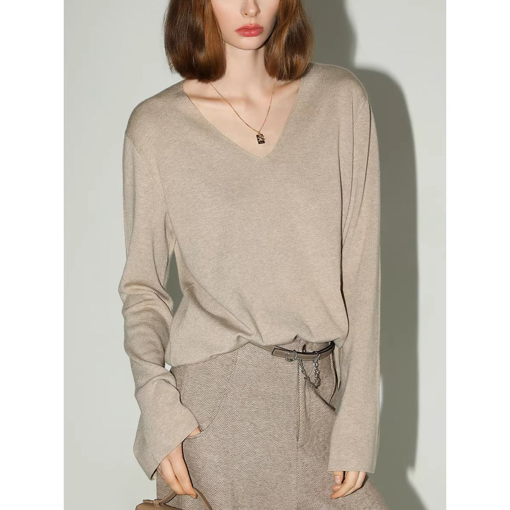 COCOBELLA_Soft_V_Neck_Knit_Straight_Fit_Bell_Sleeve_Workwear_Women_Wool_Blend_Sweater_MISSTT