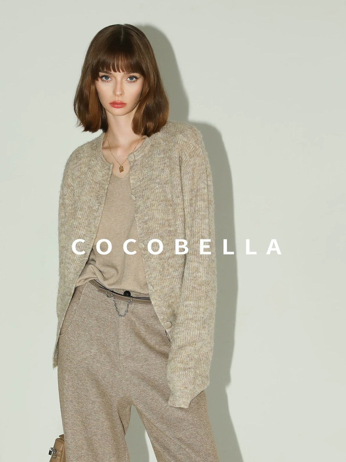 COCOBELLA Soft V Neck Knit Straight Fit Bell Sleeve Workwear Women Wool Blend Sweater