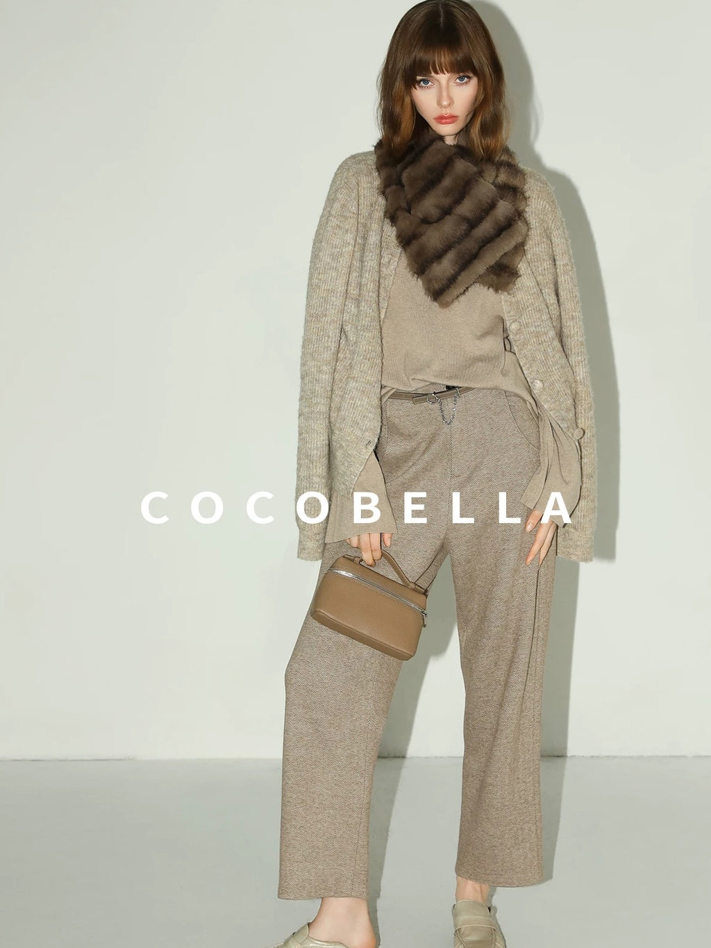 COCOBELLA Soft V Neck Knit Straight Fit Bell Sleeve Workwear Women Wool Blend Sweater