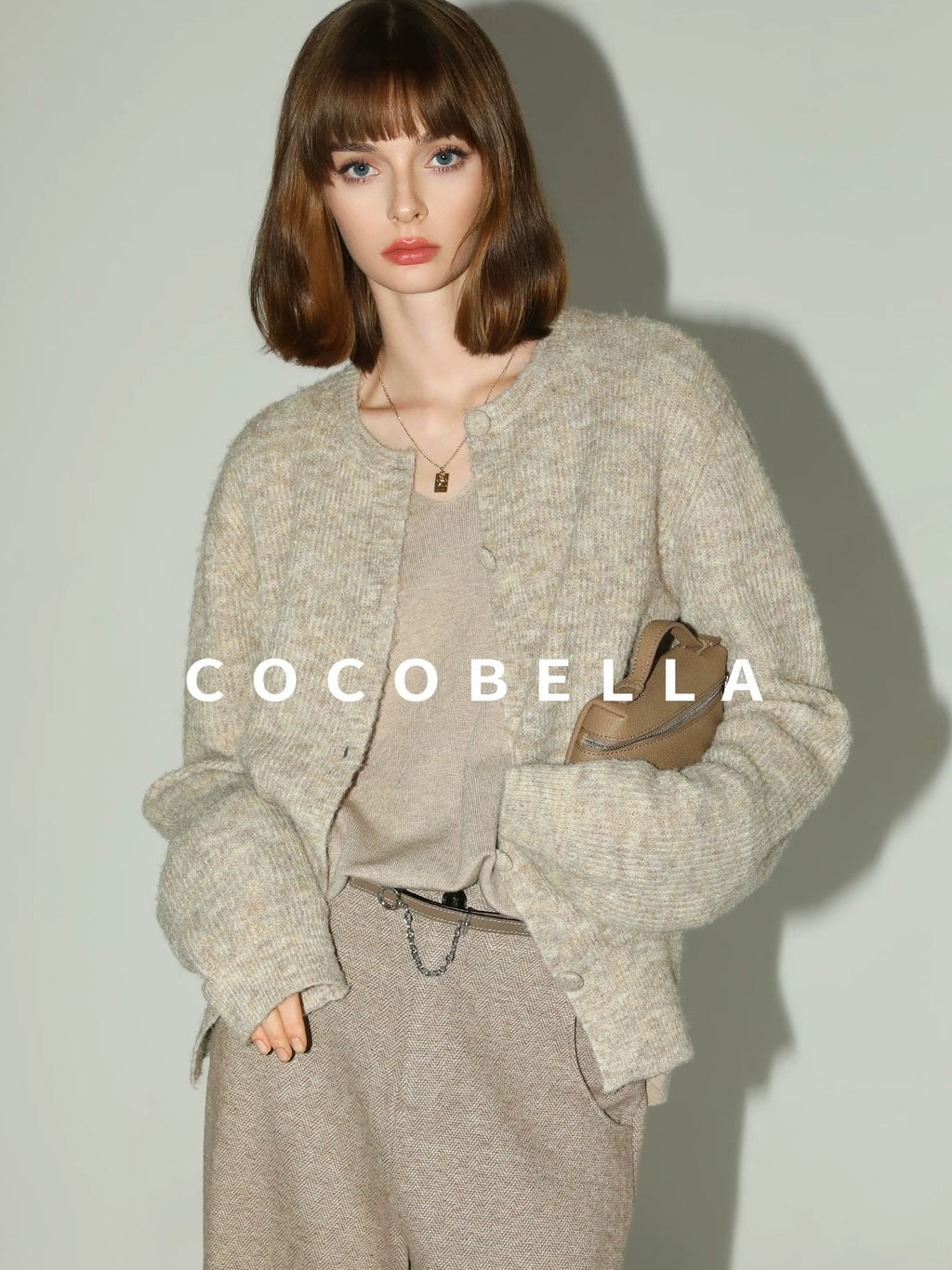 COCOBELLA Soft V Neck Knit Straight Fit Bell Sleeve Workwear Women Wool Blend Sweater