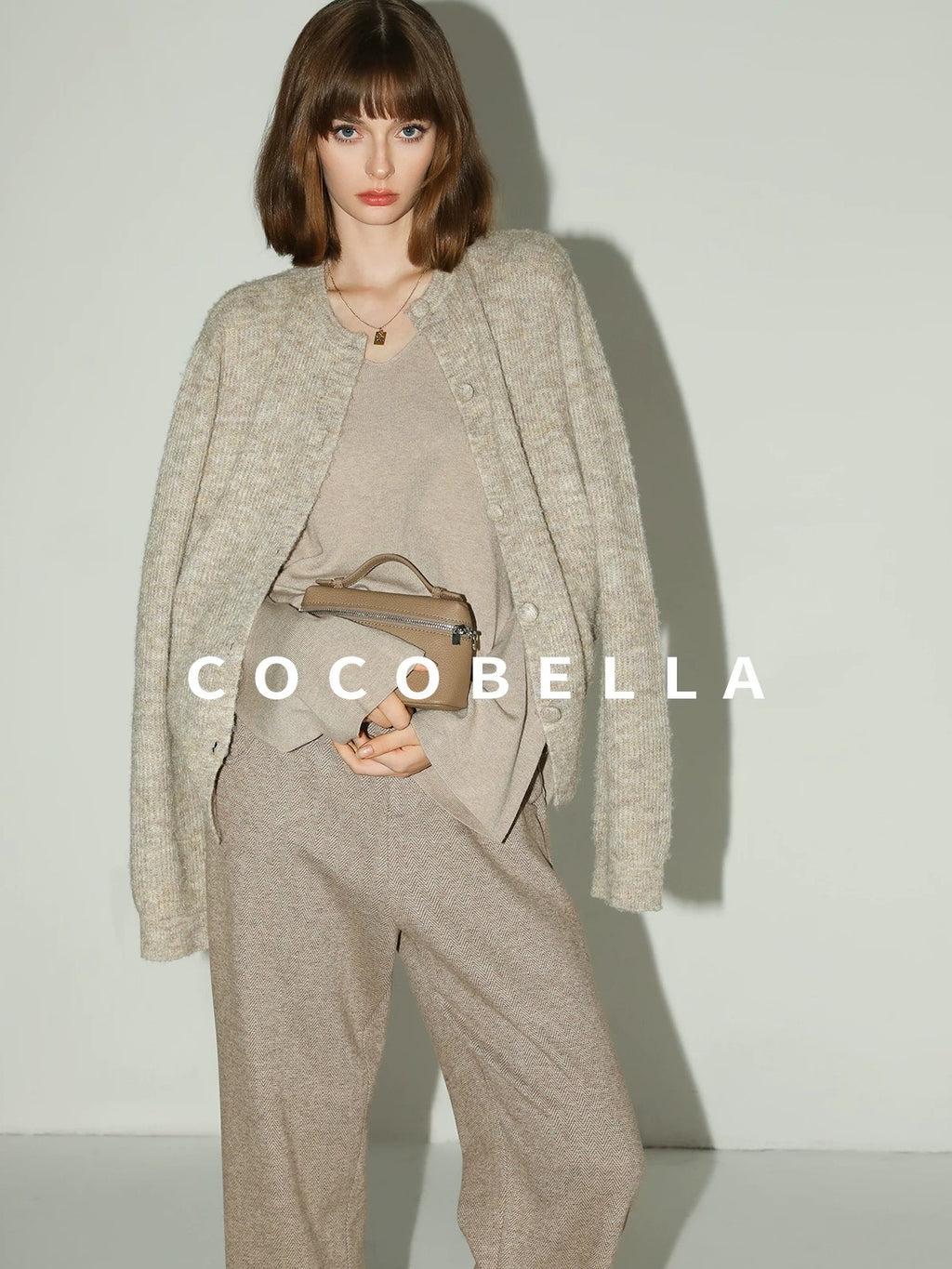 COCOBELLA Soft V Neck Knit Straight Fit Bell Sleeve Workwear Women Wool Blend Sweater