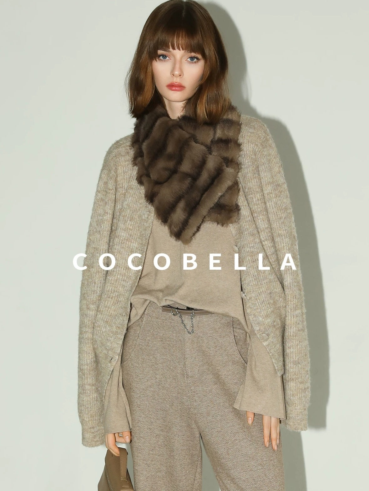 COCOBELLA Soft V Neck Knit Straight Fit Bell Sleeve Workwear Women Wool Blend Sweater