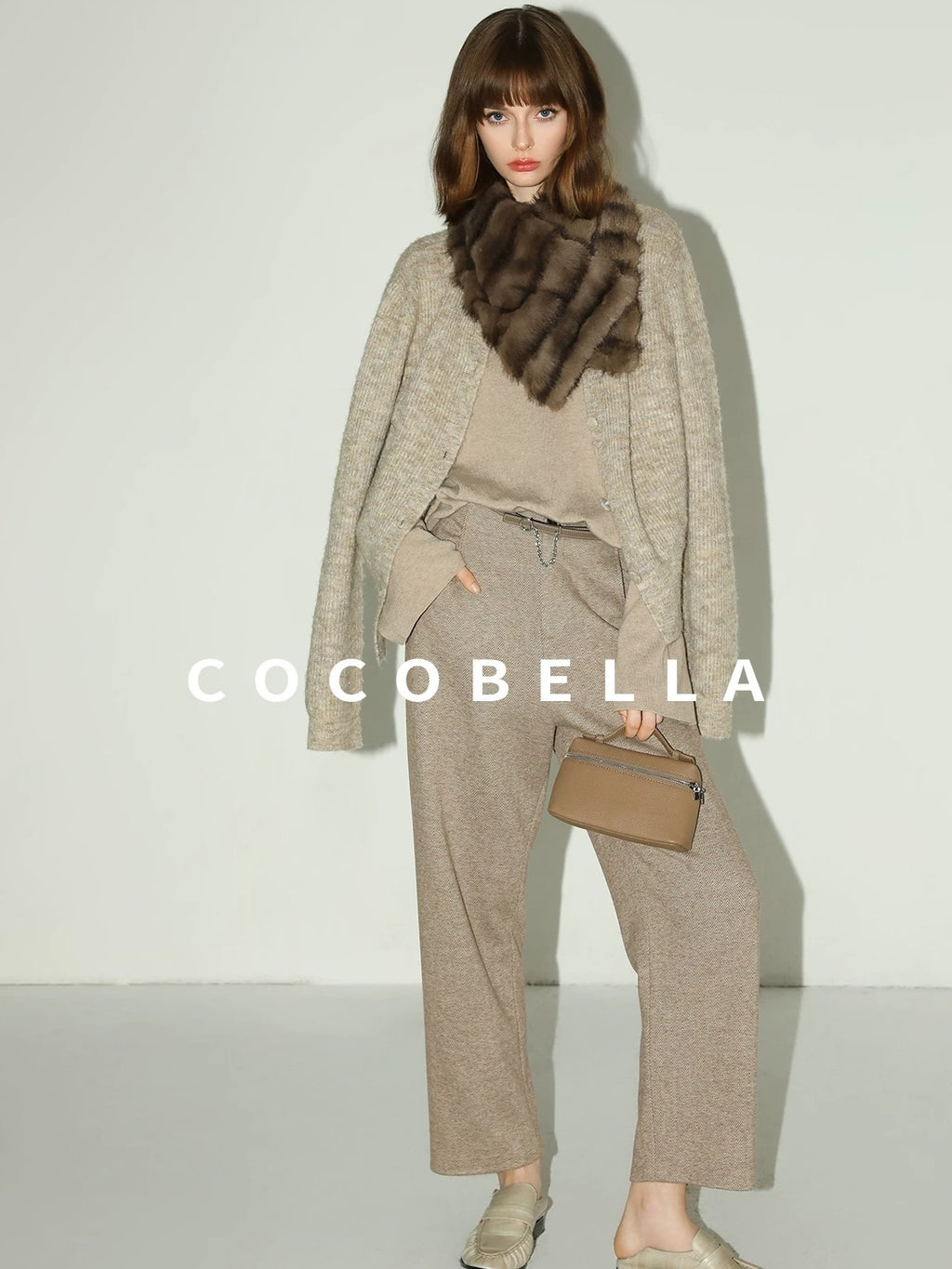 COCOBELLA Soft V Neck Knit Straight Fit Bell Sleeve Workwear Women Wool Blend Sweater