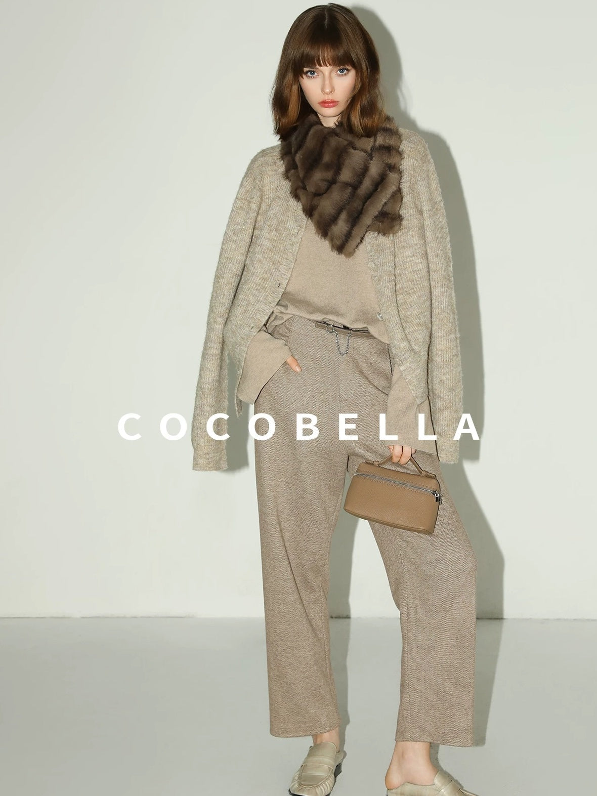 COCOBELLA Soft V Neck Knit Straight Fit Bell Sleeve Workwear Women Wool Blend Sweater