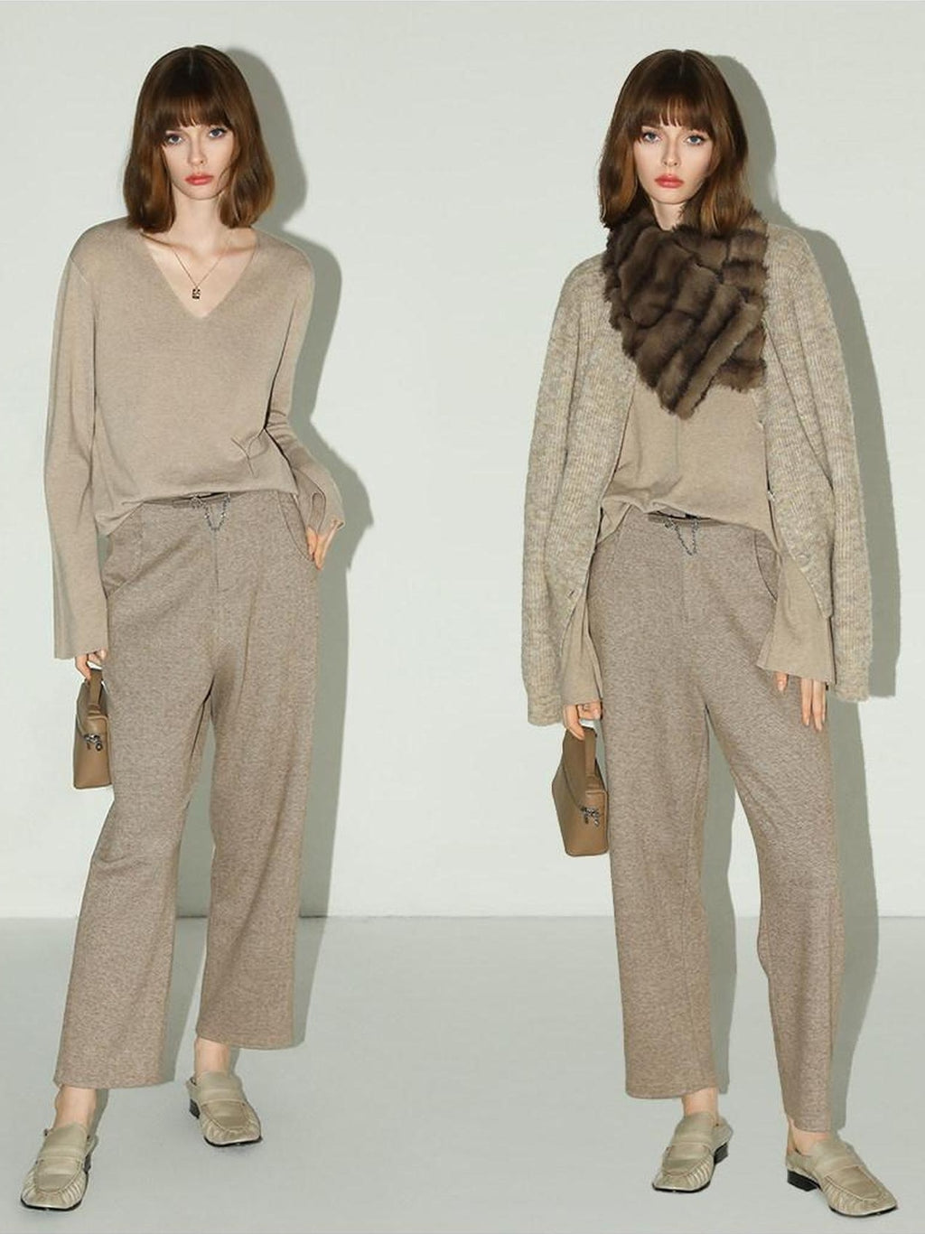 COCOBELLA Soft V Neck Knit Straight Fit Bell Sleeve Workwear Women Wool Blend Sweater