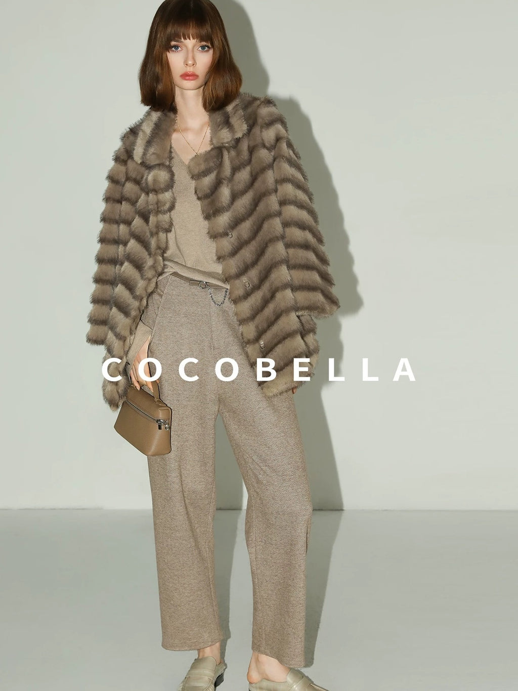 COCOBELLA Soft V Neck Knit Straight Fit Bell Sleeve Workwear Women Wool Blend Sweater