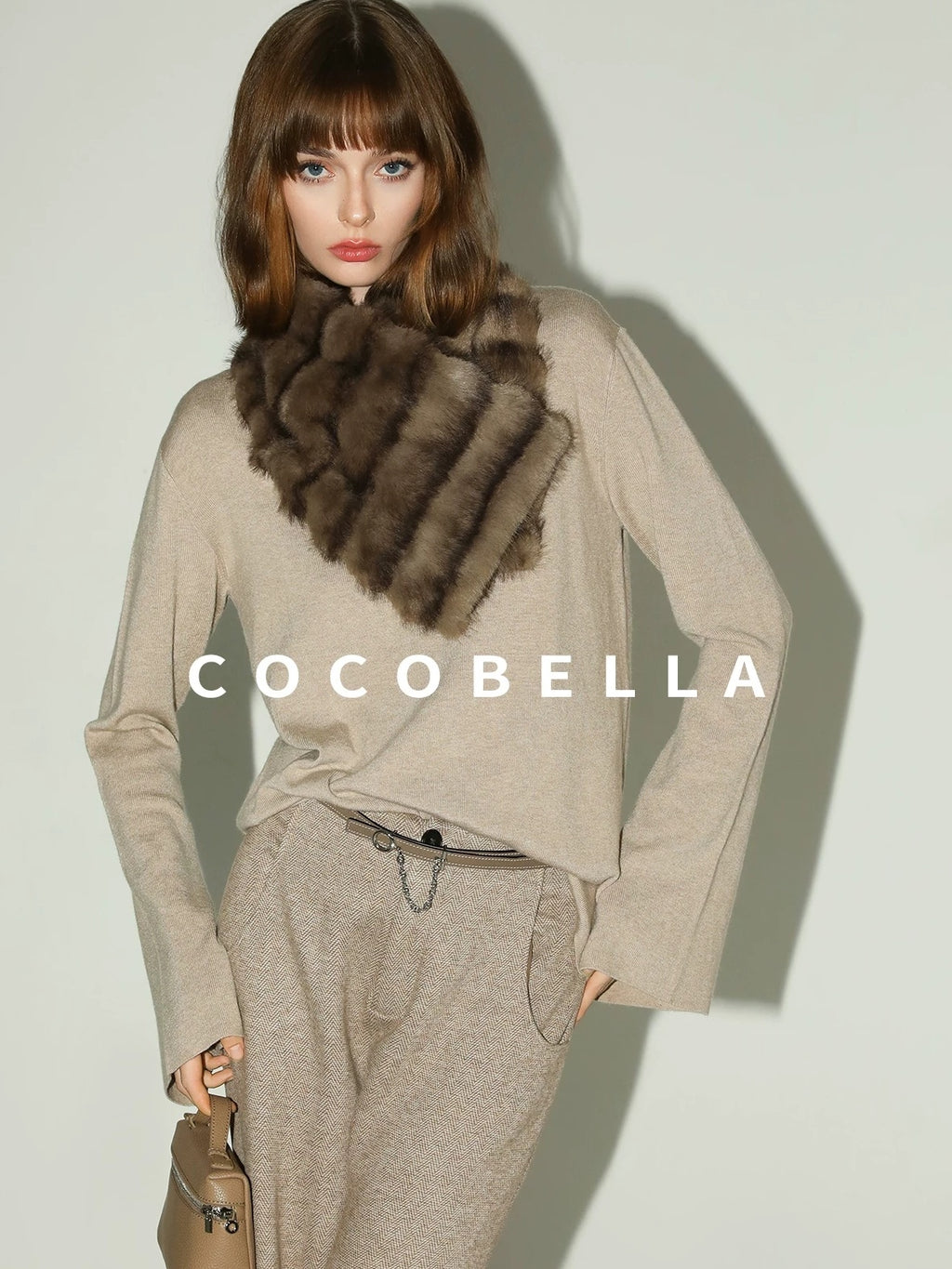 COCOBELLA Soft V Neck Knit Straight Fit Bell Sleeve Workwear Women Wool Blend Sweater